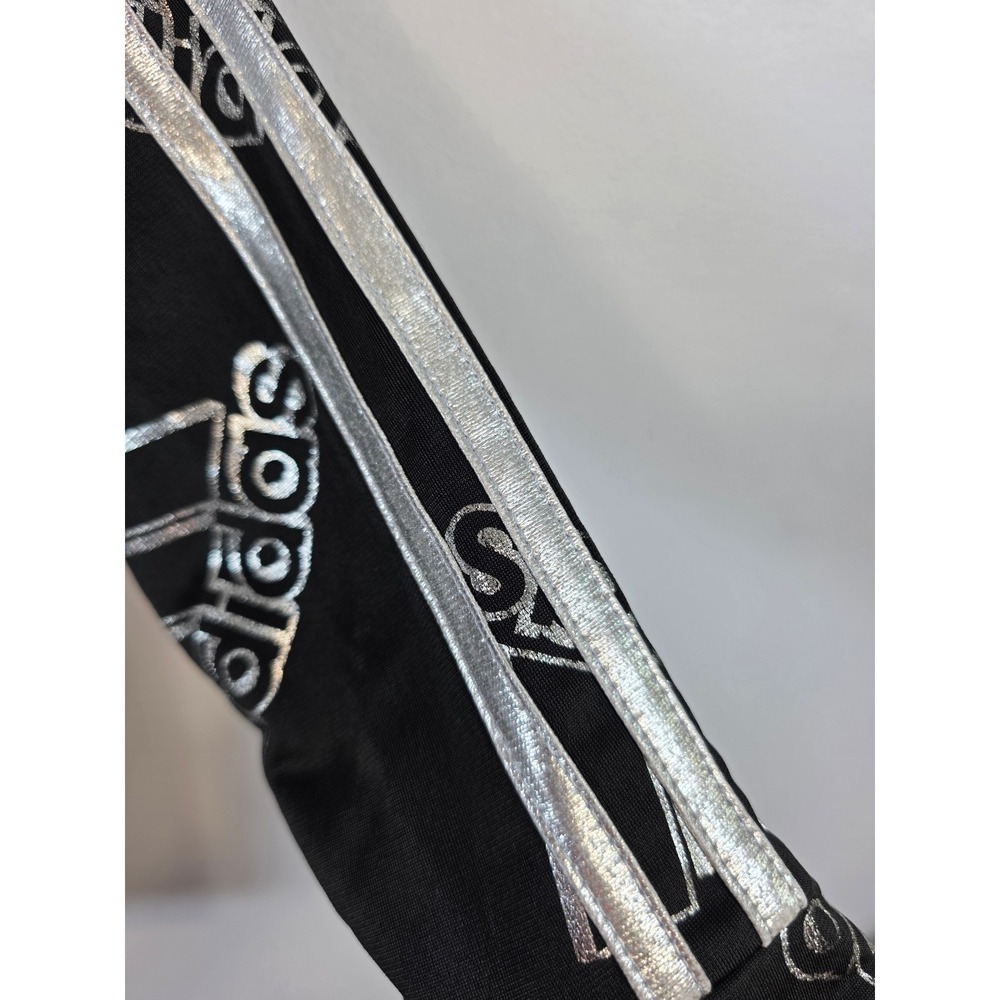Adidas Tddler Girls 4 Black Silver Metallic All Over Logo Track Jacket Full Zip - Picture 3 of 7